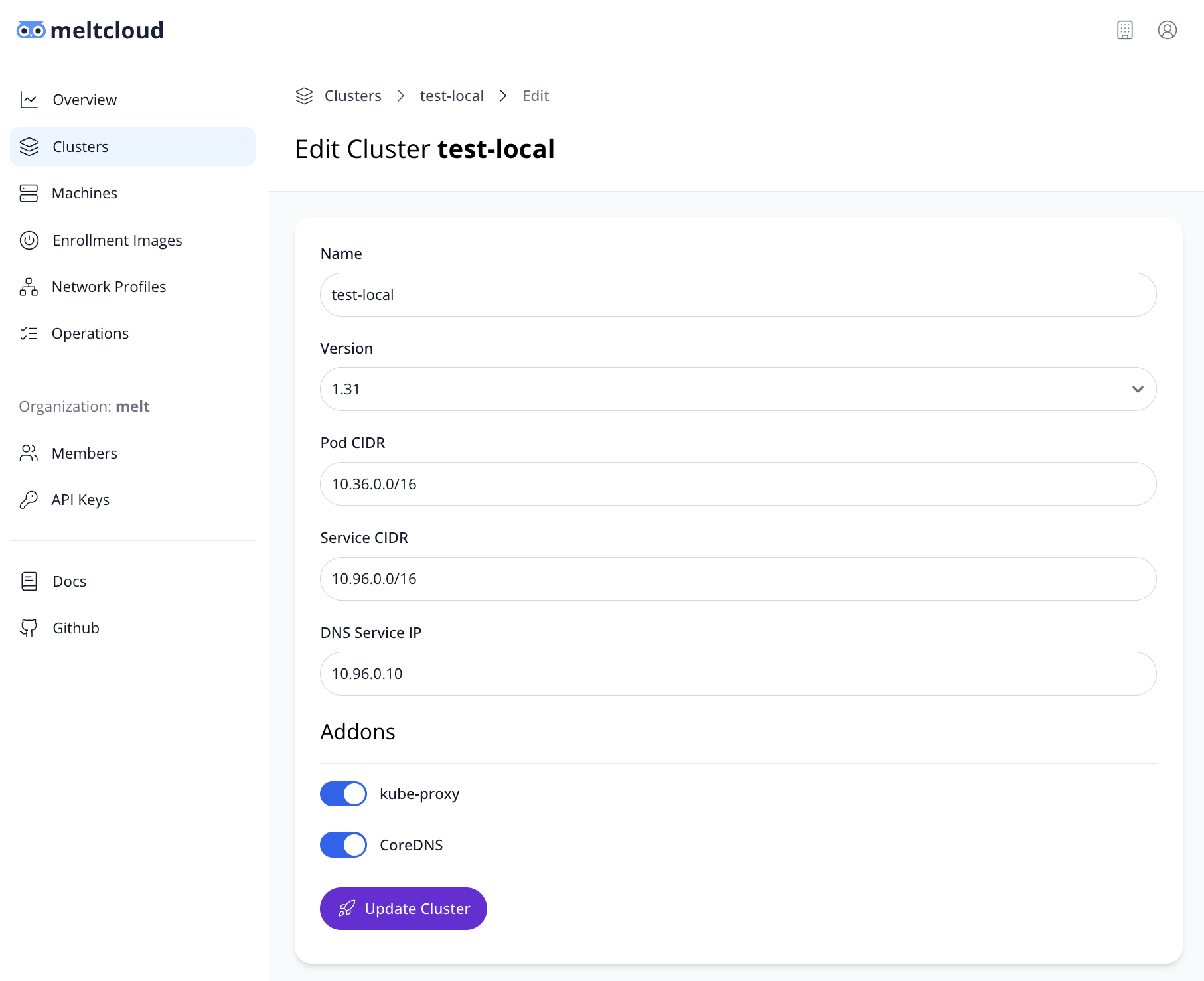 Upgrade Cluster Form