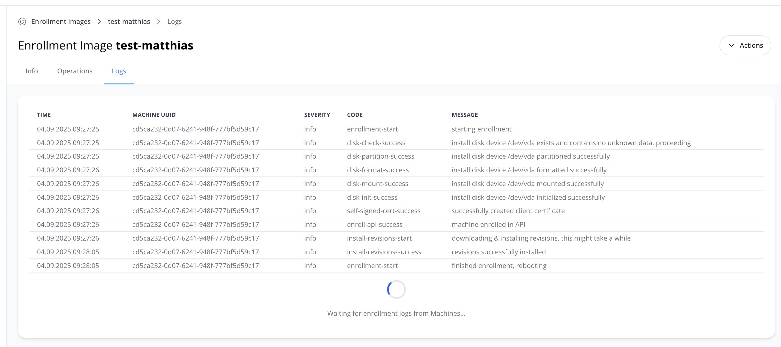 Enrollment Image Logs