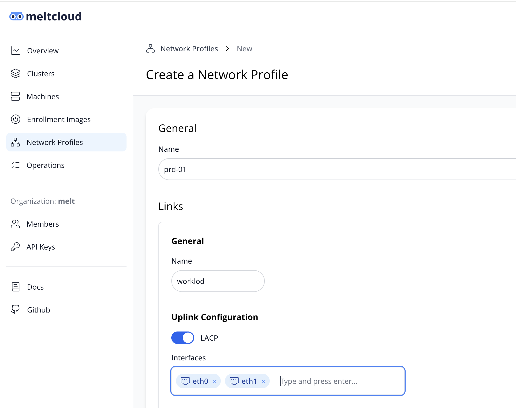 Create a new Network Profile