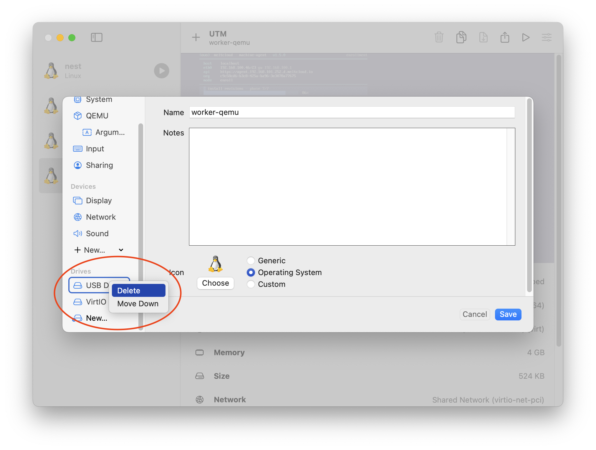 UTM (QEMU): remove ISO drive